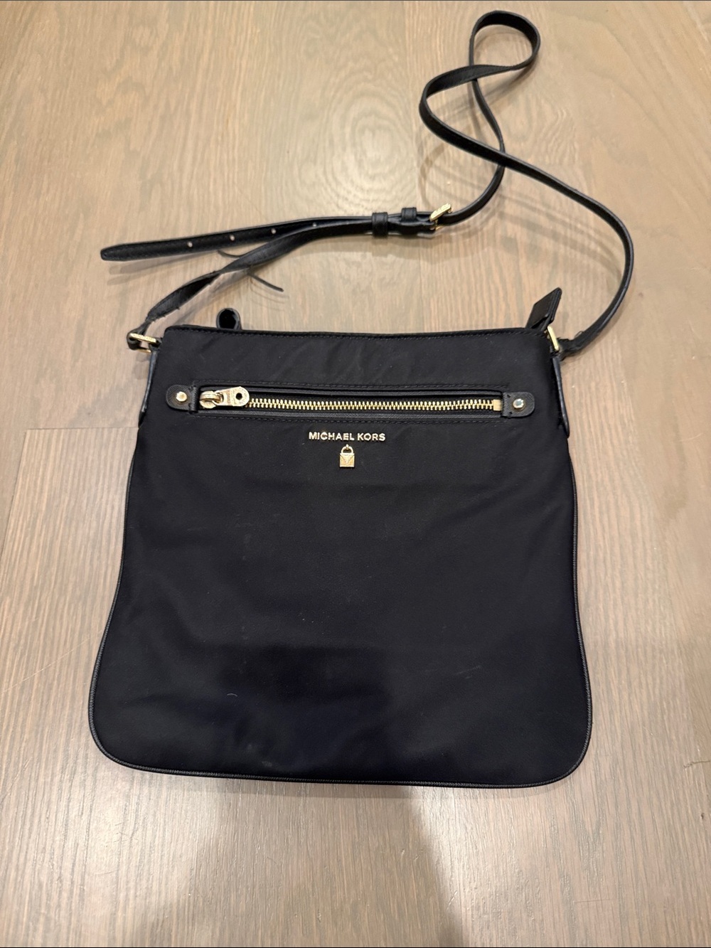 Michael Kors Black Nylon Crossbody with Gold Hardware